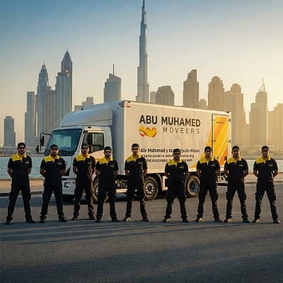 Team photo of Abu Muhammad Movers with trucks
