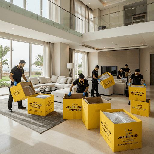 Abu Muhammad Movers Team packing household furniture in Dubai