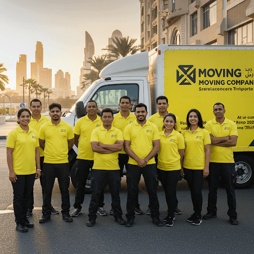 Team photo of Abu Muhammad Movers with trucks