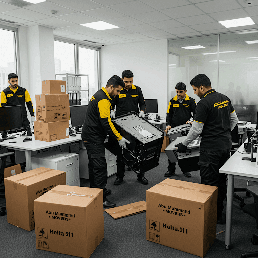 Abu Muhammad Movers Team packing office equipments