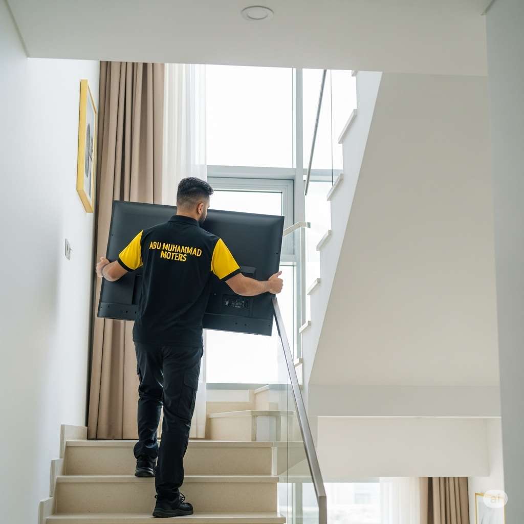 Mover delivering a TV for a same-day single item move in Dubai.