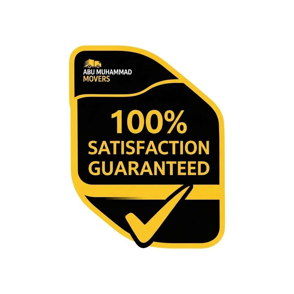 100% satisfaction guarantee badge for Abu Muhammad Movers in Dubai.